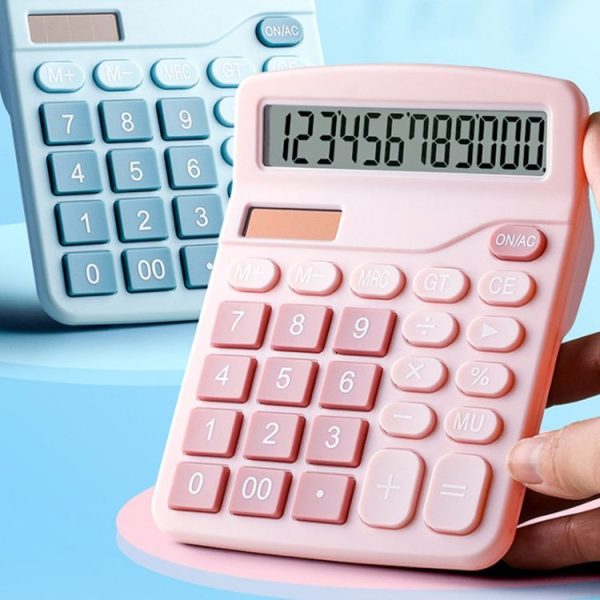 12-Digit Large Screen Solar Dual Power Calculator Student Exam Accounting Office Supplies (Pink) - Image 2