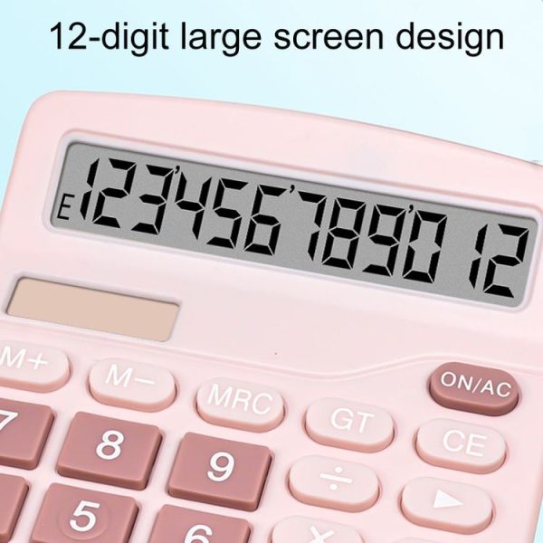12-Digit Large Screen Solar Dual Power Calculator Student Exam Accounting Office Supplies (Pink) - Image 4