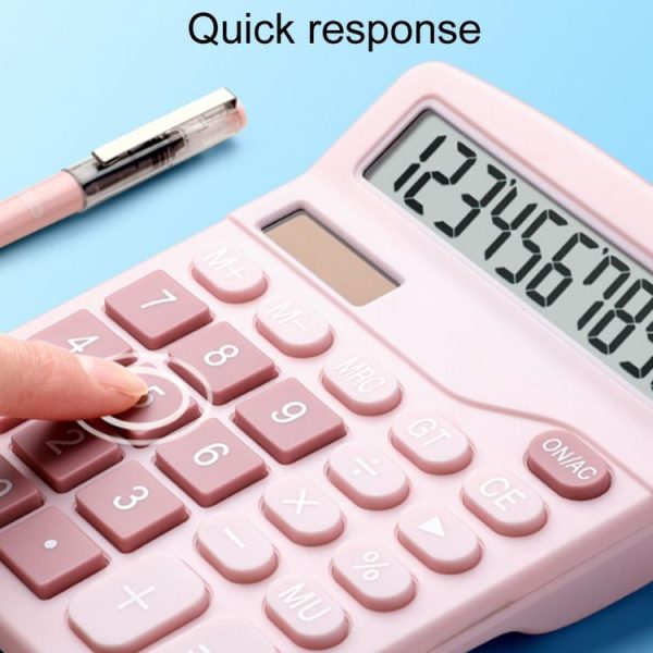 12-Digit Large Screen Solar Dual Power Calculator Student Exam Accounting Office Supplies (Pink) - Image 5