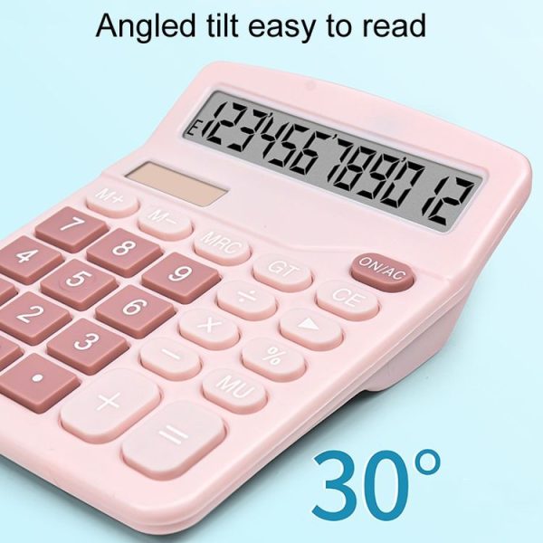 12-Digit Large Screen Solar Dual Power Calculator Student Exam Accounting Office Supplies (Pink) - Image 6
