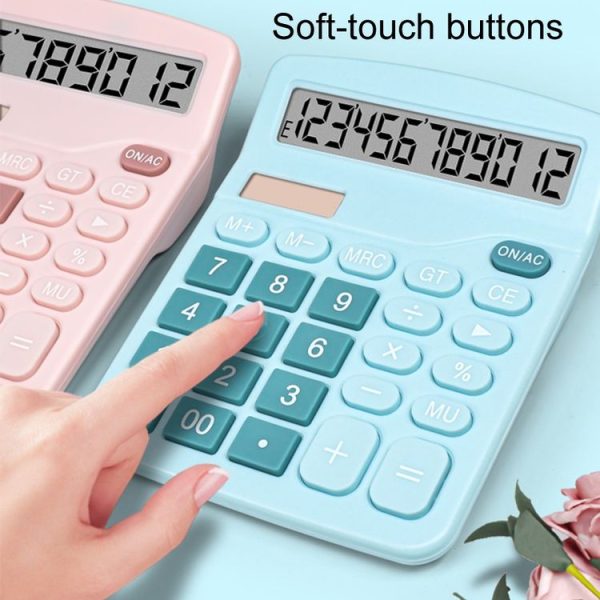 12-Digit Large Screen Solar Dual Power Calculator Student Exam Accounting Office Supplies (Pink) - Image 8