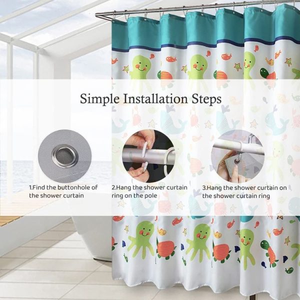 80x180cm Thickened Polyester Fabric Printed Shower Curtain Cute Cartoon Waterproof Curtain With Hooks - Image 8