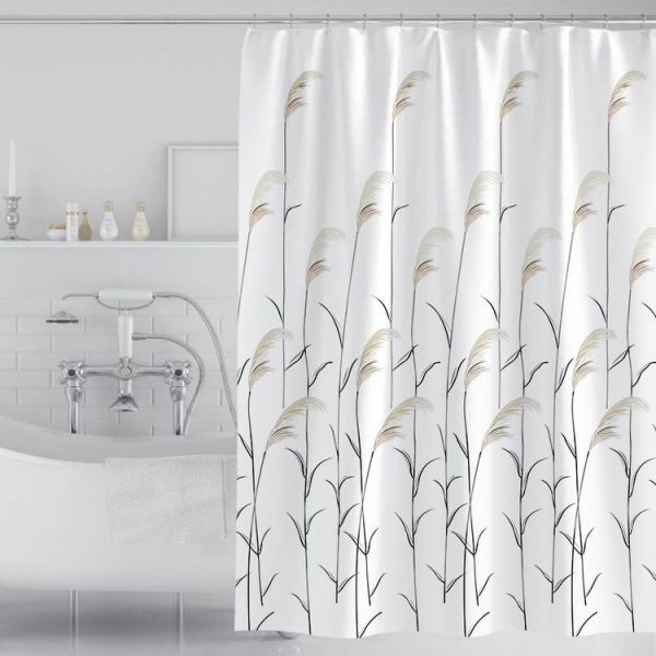 80x180cm Fresh Reed Printed Bathroom Waterproof Shower Curtain Thickened Polyester Shower Curtain Cloth (Reed) - Image 2
