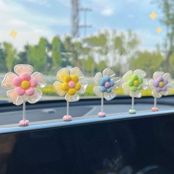 5pcs / Set Cute Cartoon Flower Car Shaking Ornament Car Dashboard Decoration, Style: Dark Color - Image 2