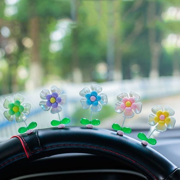 5pcs / Set Cute Cartoon Flower Car Shaking Ornament Car Dashboard Decoration, Style: Dark Color - Image 4