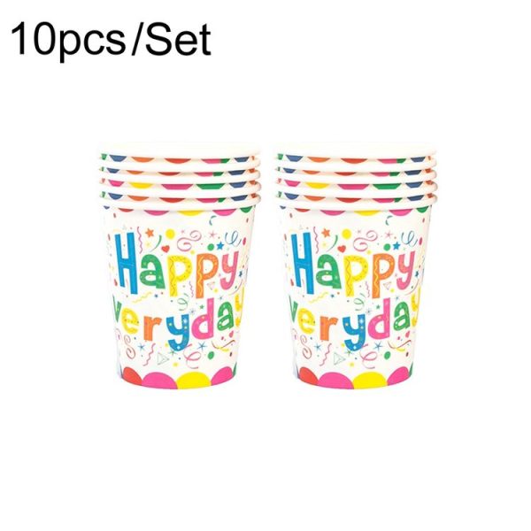 10pcs / Set Birthday Colorful Disposable Tableware Theme Party Decoration Set, Style: 230ml Paper Cup