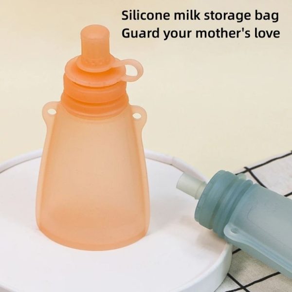 120ml Reusable Silicone Baby Food Pouches Refillable Squeeze Storage Containers (Orange) - Image 2