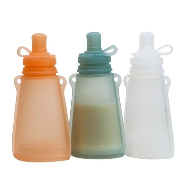 120ml Reusable Silicone Baby Food Pouches Refillable Squeeze Storage Containers (Orange) - Image 3