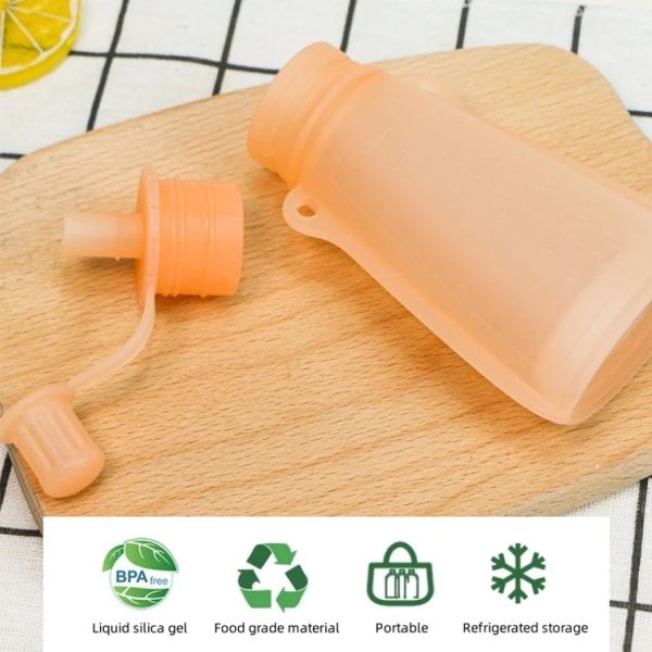 120ml Reusable Silicone Baby Food Pouches Refillable Squeeze Storage Containers (Orange) - Image 7