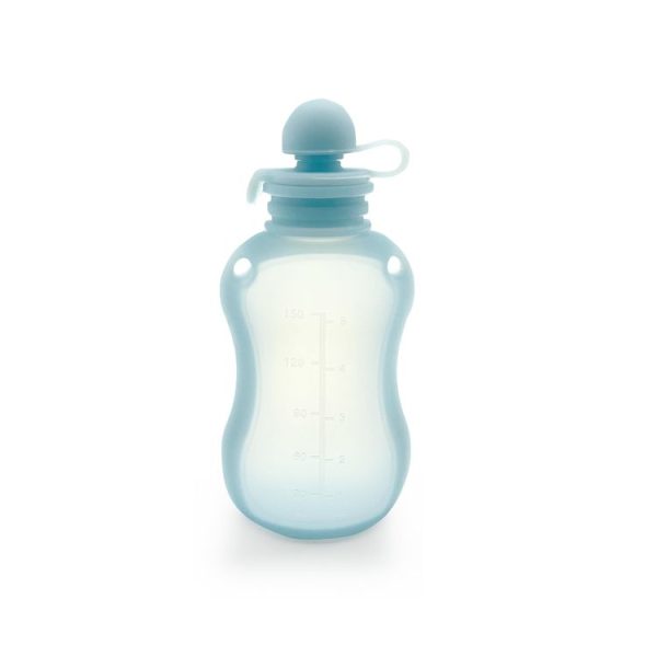 150ml Reusable Silicone Baby Food Pouches Refillable Squeeze Storage Containers (Blue)