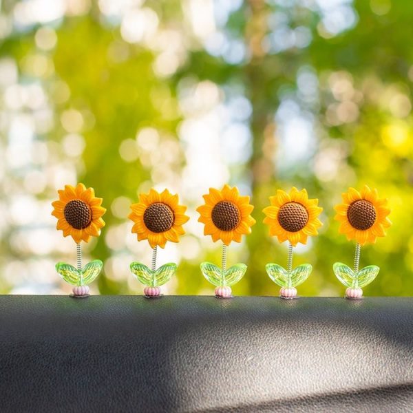 5pcs / Set Cute Sunflower Car Ornament Car Center Console Shaking Flowers Decoration, Style: A Model - Image 3