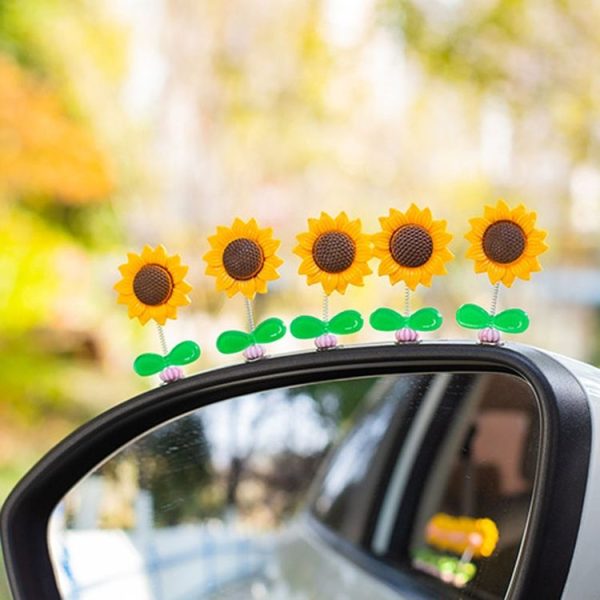 5pcs / Set Cute Sunflower Car Ornament Car Center Console Shaking Flowers Decoration, Style: A Model - Image 4