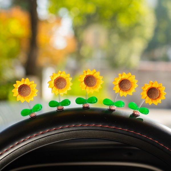 5pcs / Set Cute Sunflower Car Ornament Car Center Console Shaking Flowers Decoration, Style: A Model - Image 5