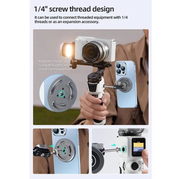 Magnetic Phone Holder with 1 / 4 Inch Hole for Tripod Magic Arm (Titanium Color) - Image 6