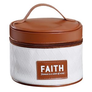 Handheld PU Barrel Cosmetic Bag Cosmetic Storage Bag Travel Toiletry Bag (Brown)