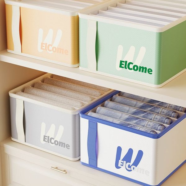 Home Clothing Compartments Moisture-proof Storage Box Foldable Pants Organizer (White Small 7-grids) - Image 2