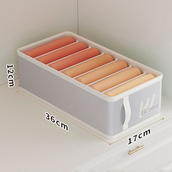 Home Clothing Compartments Moisture-proof Storage Box Foldable Pants Organizer (White Small 7-grids) - Image 3