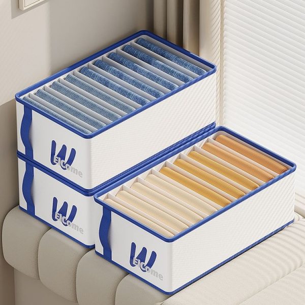 Home Clothing Compartments Moisture-proof Storage Box Foldable Pants Organizer (White Small 7-grids) - Image 6