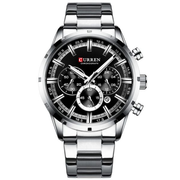 Curren M8355 Men Watch Waterproof Quartz Six Stitches Calendar Steel Belt Business Watch (White Shell Black)