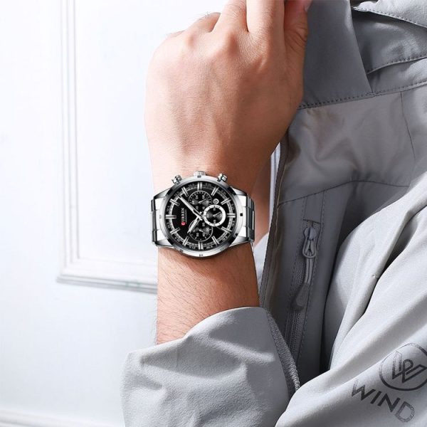 Curren M8355 Men Watch Waterproof Quartz Six Stitches Calendar Steel Belt Business Watch (White Shell Black) - Image 2