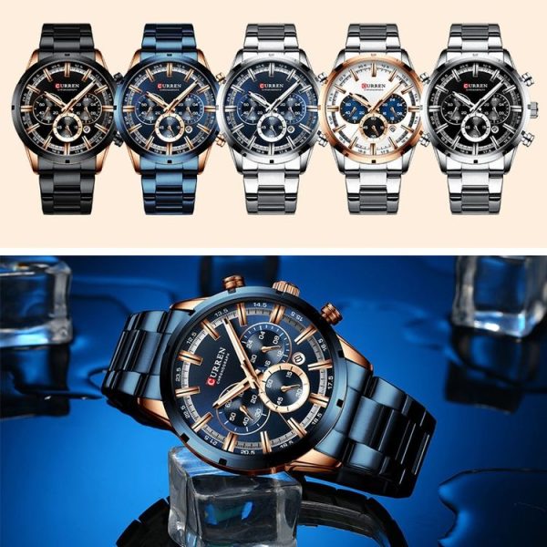 Curren M8355 Men Watch Waterproof Quartz Six Stitches Calendar Steel Belt Business Watch (White Shell Black) - Image 3