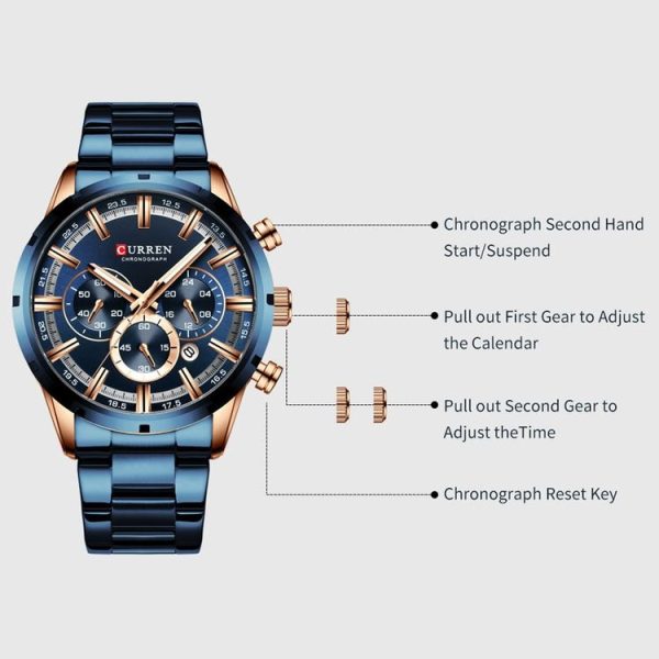 Curren M8355 Men Watch Waterproof Quartz Six Stitches Calendar Steel Belt Business Watch (White Shell Black) - Image 5