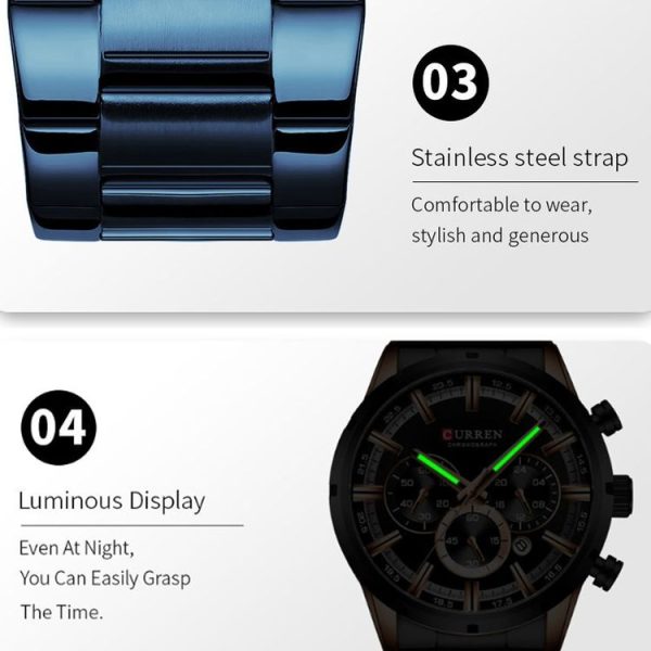 Curren M8355 Men Watch Waterproof Quartz Six Stitches Calendar Steel Belt Business Watch (White Shell Black) - Image 7