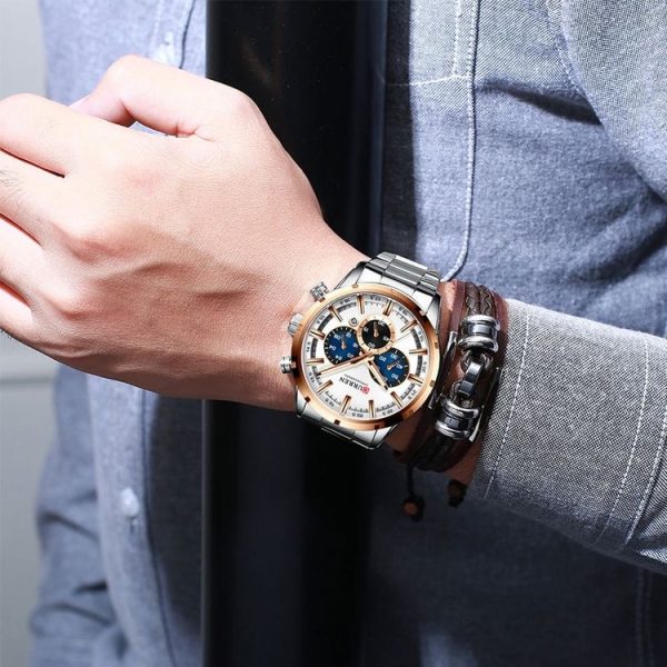 Curren M8355 Men Watch Waterproof Quartz Six Stitches Calendar Steel Belt Business Watch (White Shell Black) - Image 9