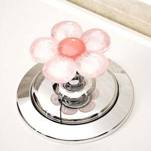 Cute Flower Toilet Pusher Nail Art Special Bathroom Flush Switch Button (Pink)