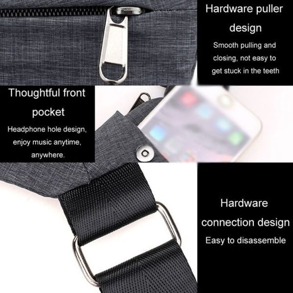 Sports Casual Men Crossbody Bag Large Capacity Multi-Pocket Single Shoulder Bag, Style: Right Shoulder Nylon (Black) - Image 5