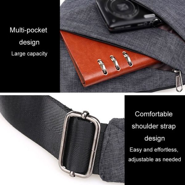 Sports Casual Men Crossbody Bag Large Capacity Multi-Pocket Single Shoulder Bag, Style: Right Shoulder Nylon (Black) - Image 6