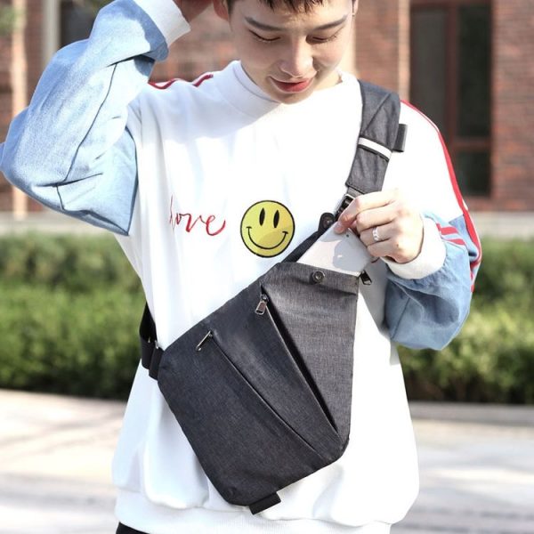 Sports Casual Men Crossbody Bag Large Capacity Multi-Pocket Single Shoulder Bag, Style: Right Shoulder Nylon (Black) - Image 8