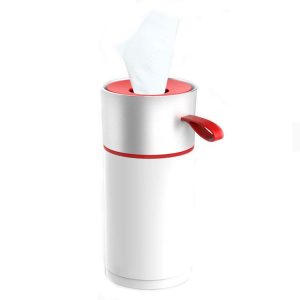 BEN.JACK Cylindrical Car Water Cup Holder Tissue Box (White Red)