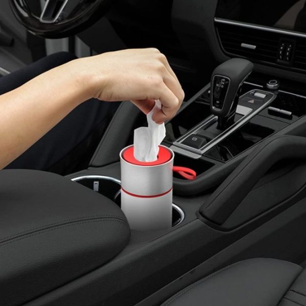 BEN.JACK Cylindrical Car Water Cup Holder Tissue Box (White Red) - Image 5