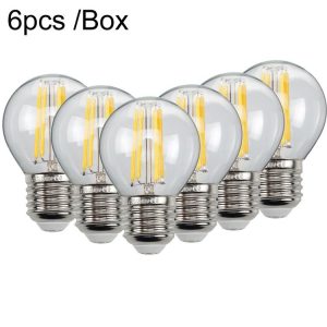6pcs / Box G45 Bulb LED Lamp Fixture Illuminator Vintage Filament Lights, Style: Transparent Large Screw (220V 4W)