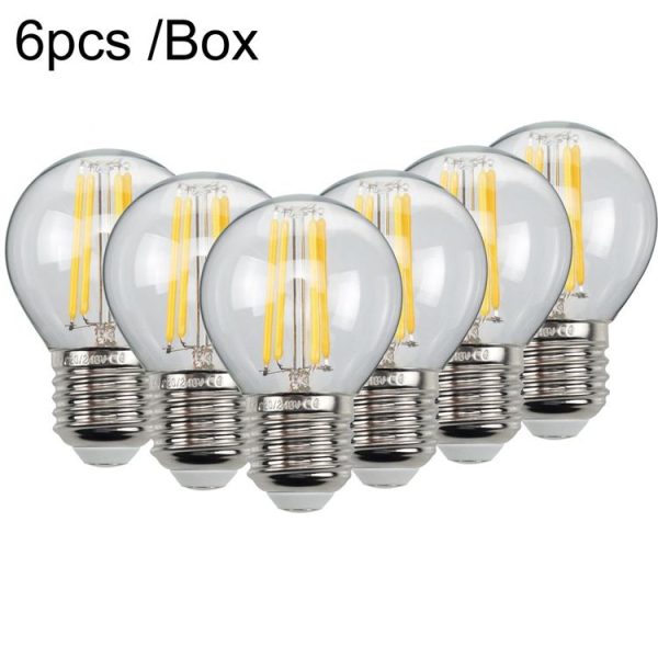 6pcs / Box G45 Bulb LED Lamp Fixture Illuminator Vintage Filament Lights, Style: Transparent Large Screw (220V 4W)