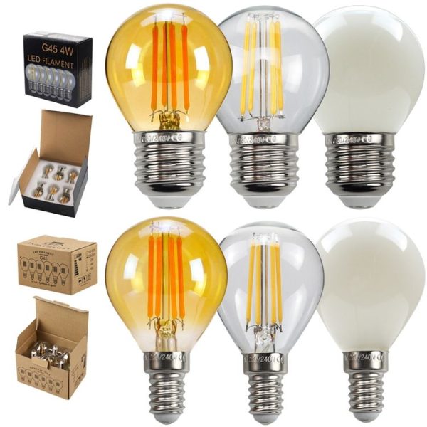 6pcs / Box G45 Bulb LED Lamp Fixture Illuminator Vintage Filament Lights, Style: Transparent Large Screw (220V 4W) - Image 2