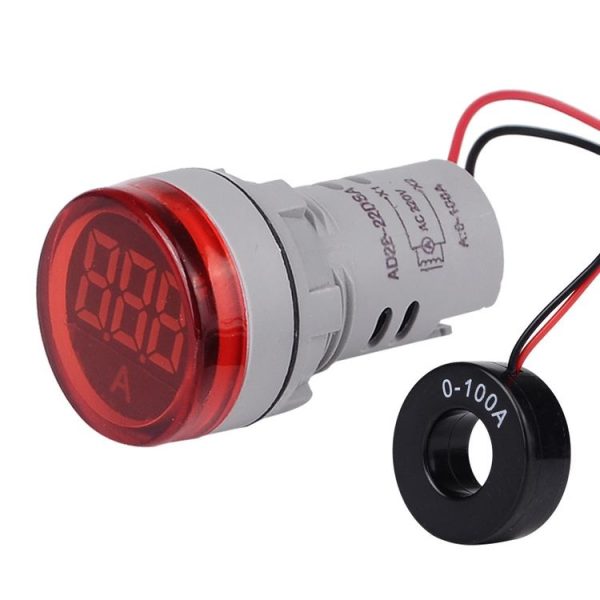 SINOTIMER ST16A Round 22mm LED Digital Signal Light 220V AC Ammeter 0-100A AC Current Indicator Light (01 Red)