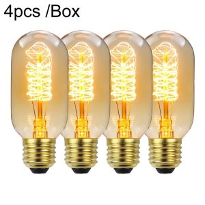 4pcs / Box T45 LED Lamp Fixture Illuminator Vintage Lights, Power: 220V 40W (Spiral Gold)