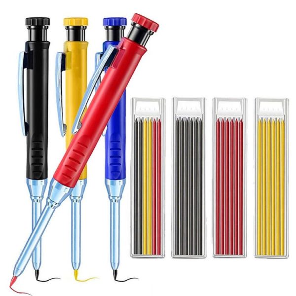 Metal Long Tip Deep Hole Woodworking Pencil Quick Dry Marker, Color: Black Pen - Image 2