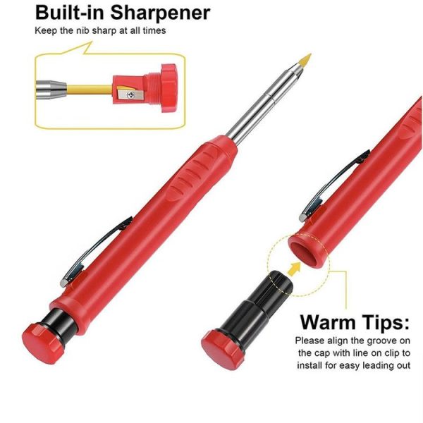Metal Long Tip Deep Hole Woodworking Pencil Quick Dry Marker, Color: Black Pen - Image 4