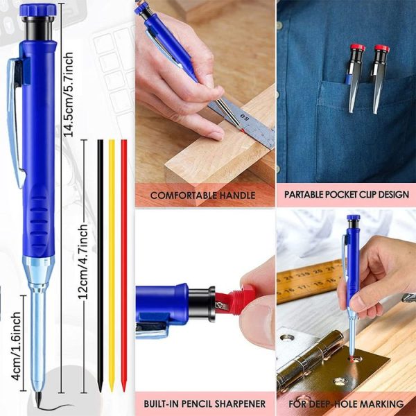 Metal Long Tip Deep Hole Woodworking Pencil Quick Dry Marker, Color: Black Pen - Image 7