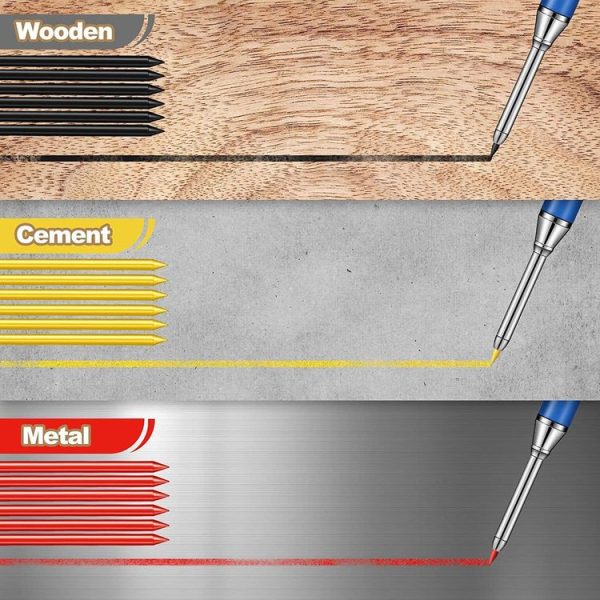 Metal Long Tip Deep Hole Woodworking Pencil Quick Dry Marker, Color: Black Pen - Image 8