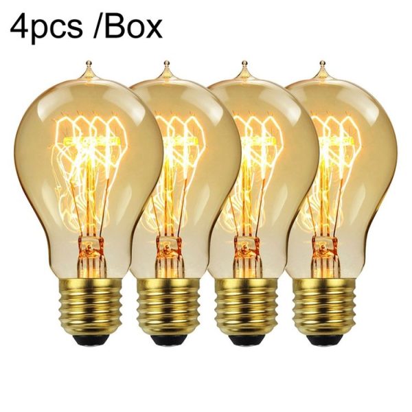 4pcs / Box A60 LED Antique Lamp Vintage Decorative Illumination Light Bulb, Power: 220V 40W (Tip Gold)