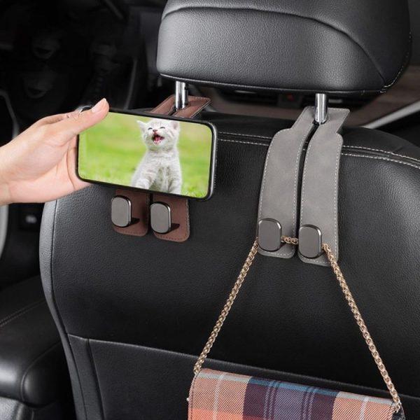 Car Seat Mack Multifunctional Metal Hook Mobile Phone Holder, Style: No Mark (Black) - Image 5