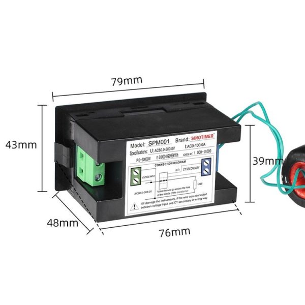 SINOTIMER SPM001 AC LED Digital Voltmeter Frequency Factors Meter Power Monitor, Specification: AC80-300V 100A - Image 3
