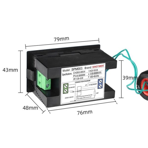 SINOTIMER SPM003 AC LED Digital Voltmeter Frequency Factors Meter Power Monitor, Specification: AC80-300V 100A - Image 3