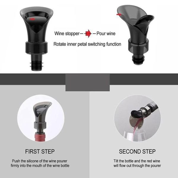 2-in-1 Red Wine Cacuum Stopper Wine Pourer Quick Sobering Device (Black Petal Type) - Image 4