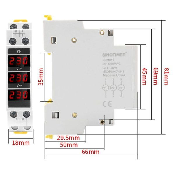 SINOTIMER SDM010 Modular Rail Type AC Three-Phase Digital Voltmeter Electronic Instrumentation - Image 2