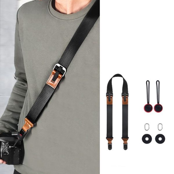 Quick Release Mirrorless Camera Crossbody Strap SLR Camera Decompression Halter Strap (Black+Brown) - Image 2